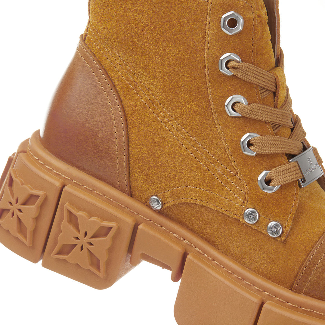 Trapar Waves Thick-Soled Logo Casual Leather Boots Brown