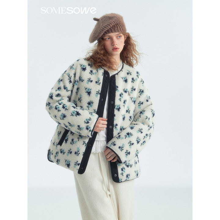 SomeSowe Quilted Color Blocked Floral Down Jacket