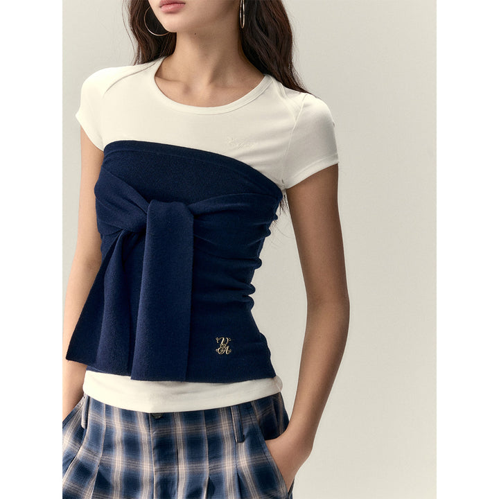 Via Pitti Versatile Tie Knit Slim Tube Top Vest Navy Blue