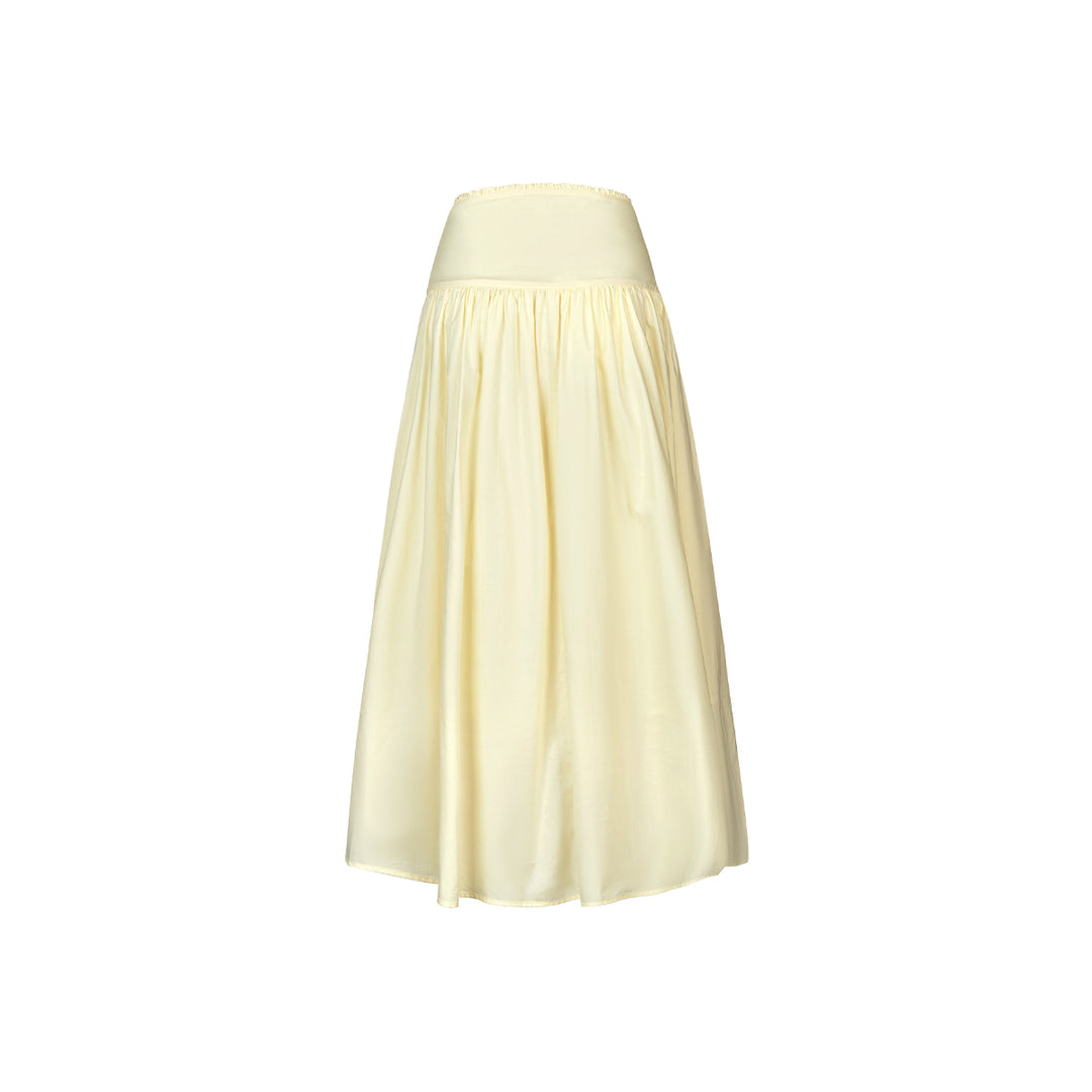 Kroche Bow Wrinkle Lace Edge Long Skirt Yellow