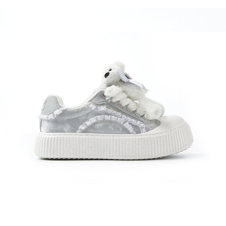 13De Marzo Plush Bear Lace Biscuits Sneaker Silver