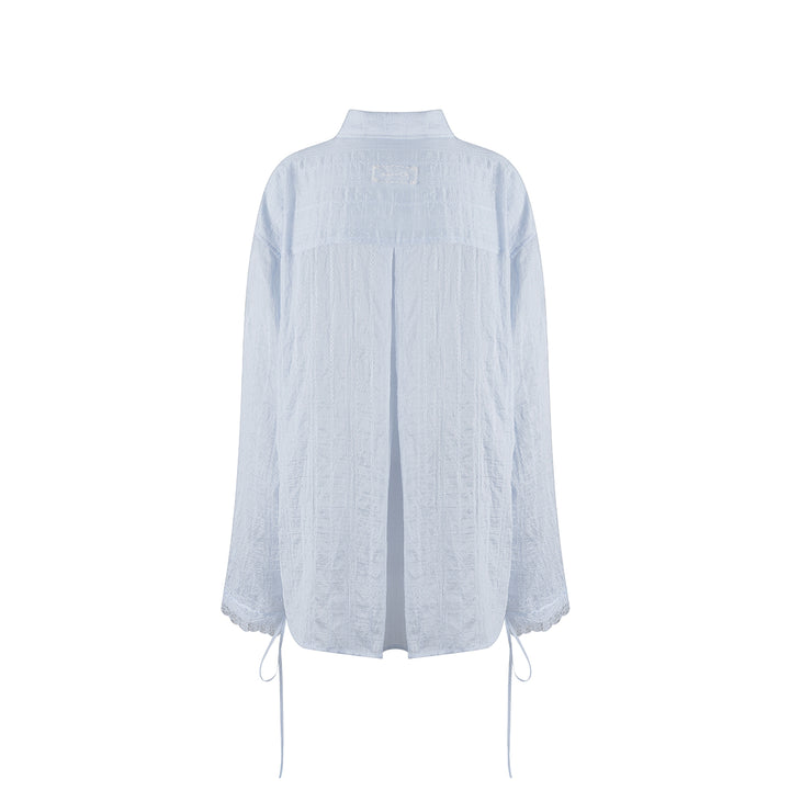 Kroche Lace Patchwork Ribbon Striped Shirt Blue