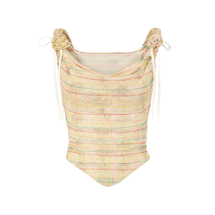 Via Pitti Plaid Rose Gauze Slip Vest Yellow