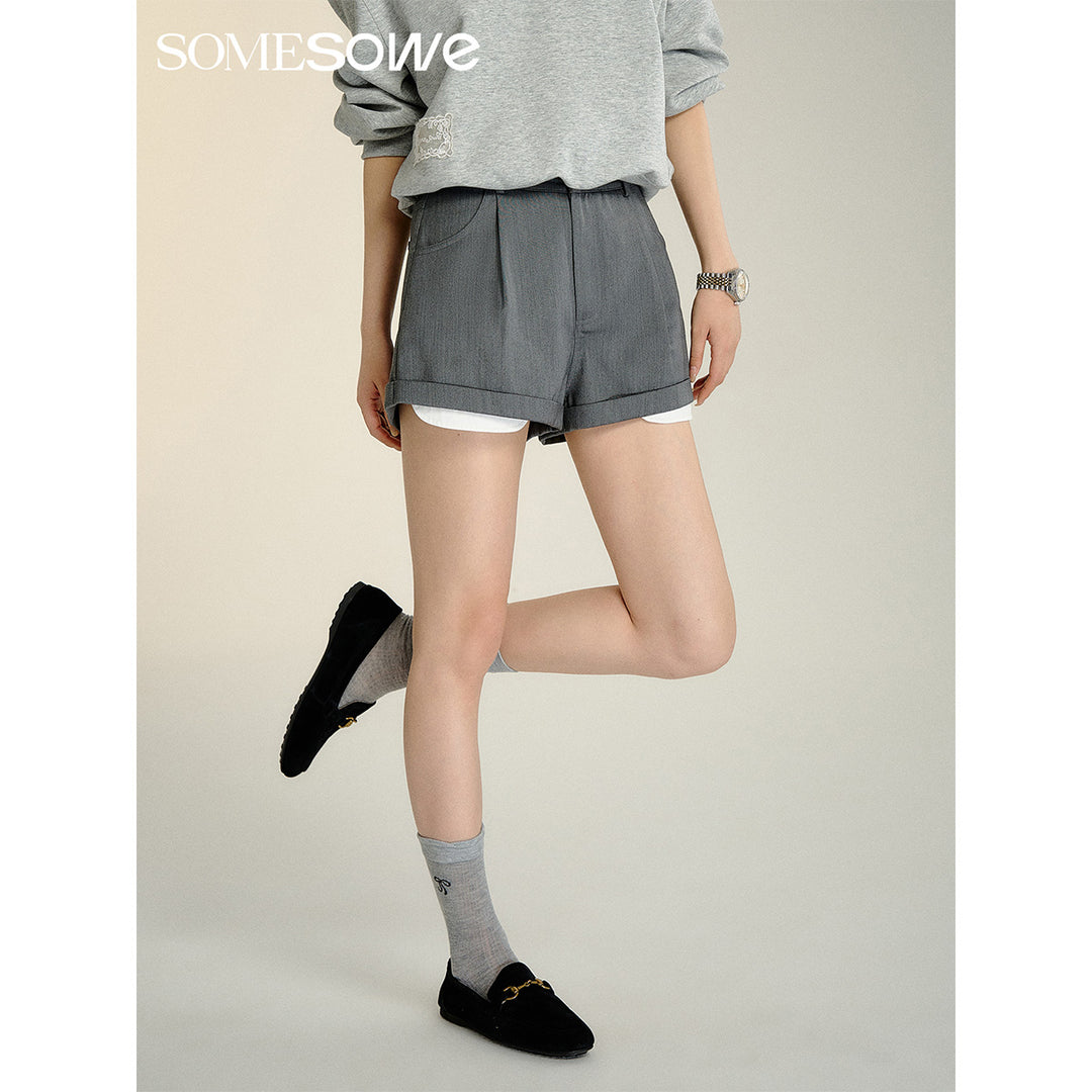 SomeSowe Fake-2-Piece Patchwork Casual Shorts