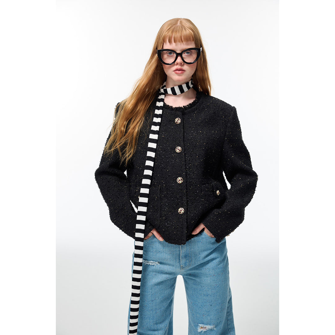 Alexia Sandra Round Neck Versatile Tweed Jacket Black - Mores Studio