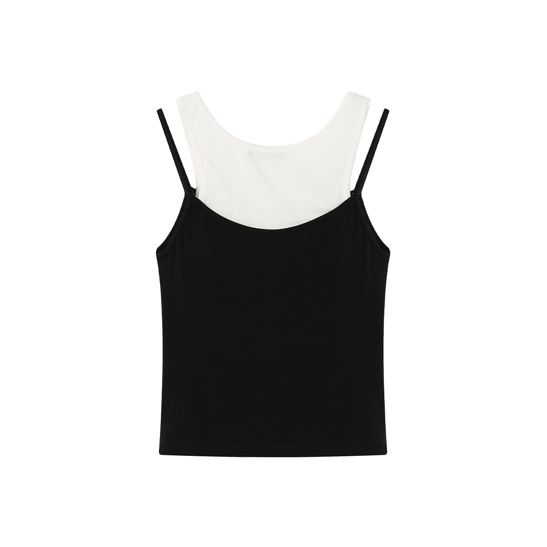SomeSowe Contrast Color Layered Pleated Vest Top Black
