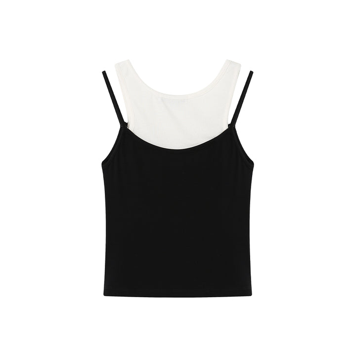 SomeSowe Contrast Color Layered Pleated Vest Top Black