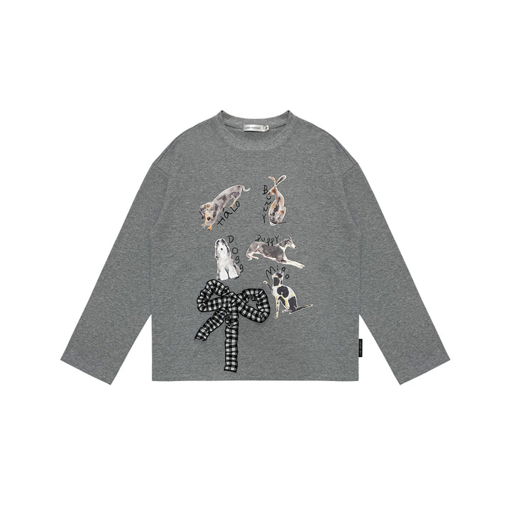 AsGony 3D Bow Knot Cartoon Casual L/S T-Shirt Gray