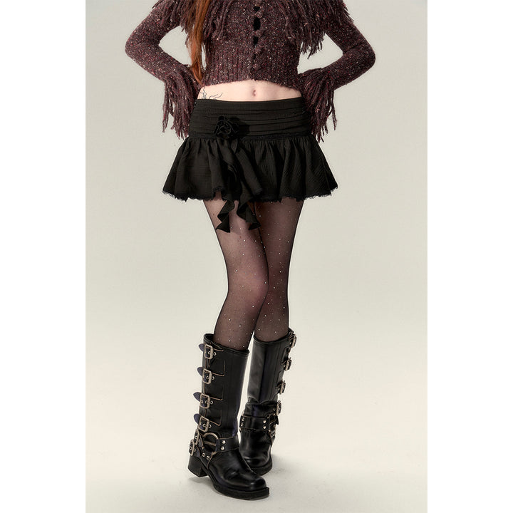 Via Pitti Detachable 3D Lace Rose Mini Skirt Black