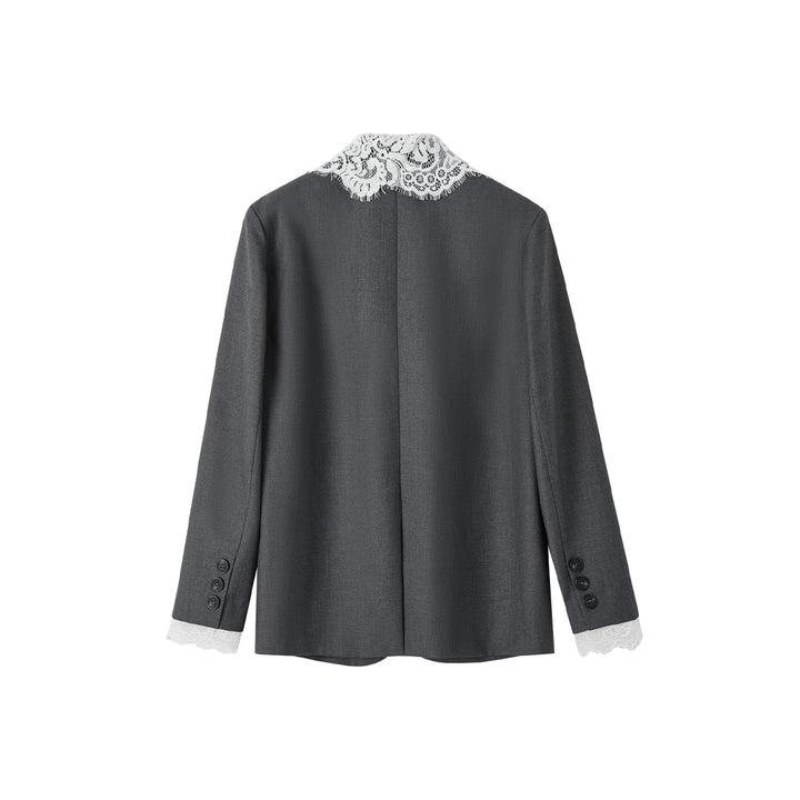 SomeSowe Detachable Lace Collar Blazer Grey