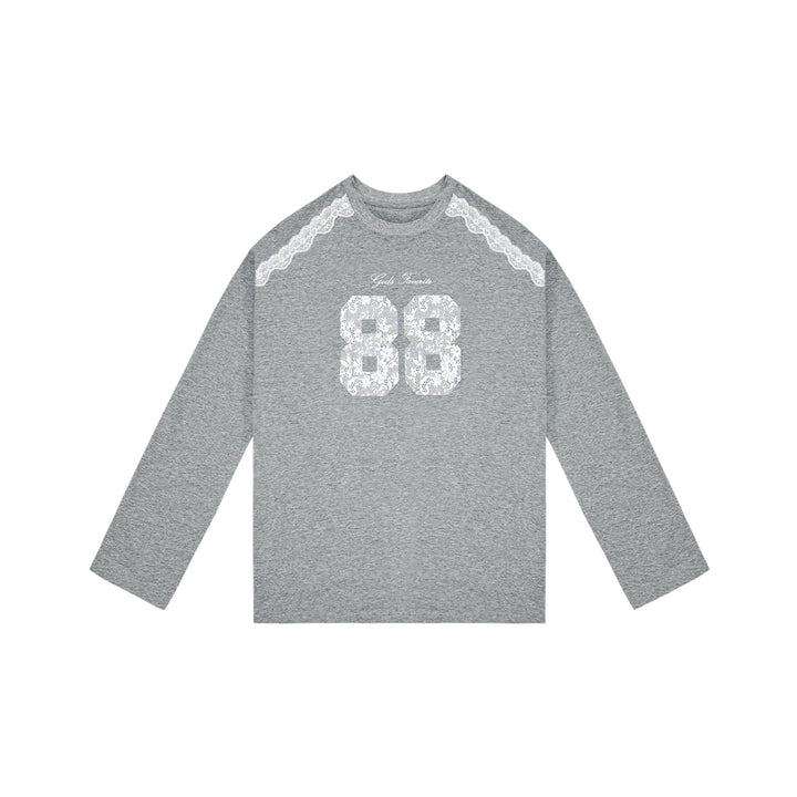 AsGony Retro Lace Patchwork L/S T-Shirt Gray