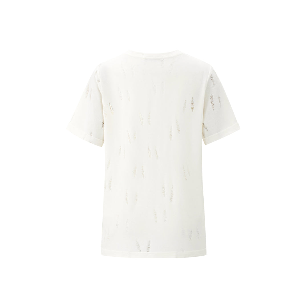MacyMccoy Cut-Out Destroy Embroidery T-Shirt White