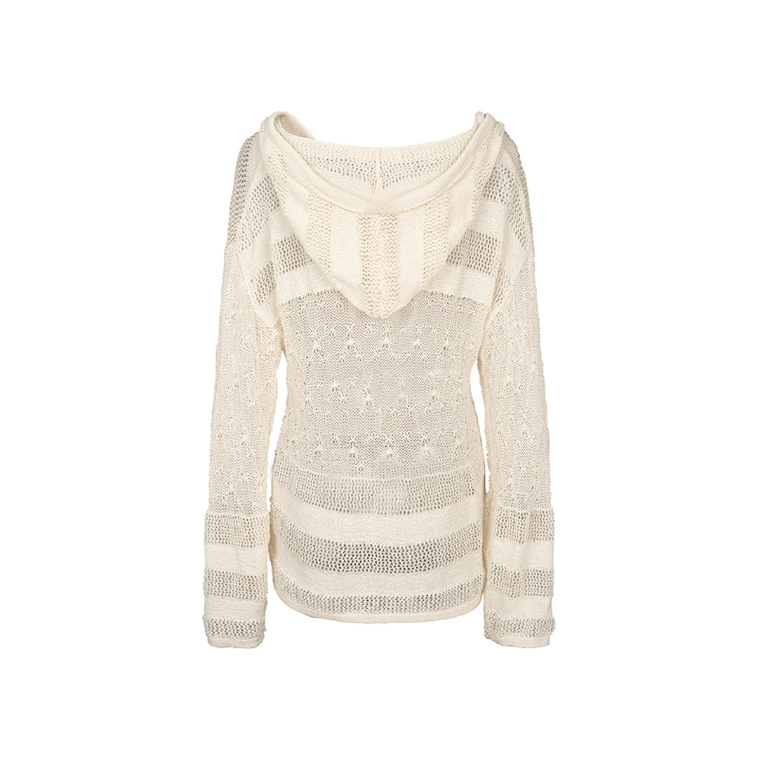 Kroche Hollow Out Striped Hooded Knit Top