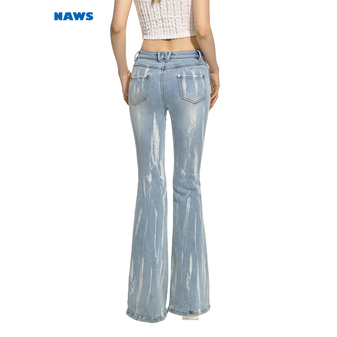 NAWS Gradient Cutting Out Metal Logo Flare Jeans