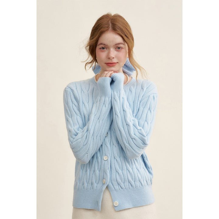 Kroche Blended Woolen Bow Embroidery Twist Cardigan Blue