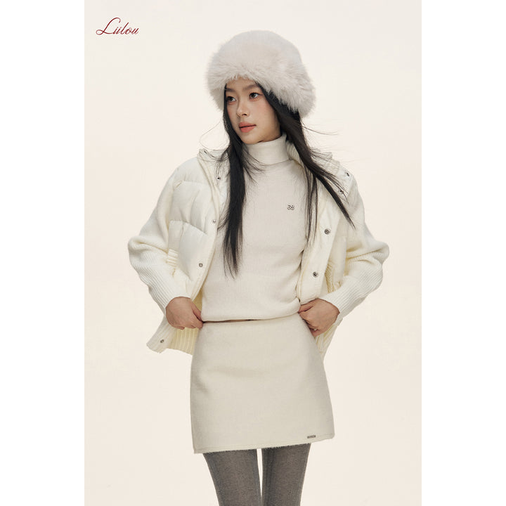 Liilou A-line Woolen Tweed Thicken Skirt White