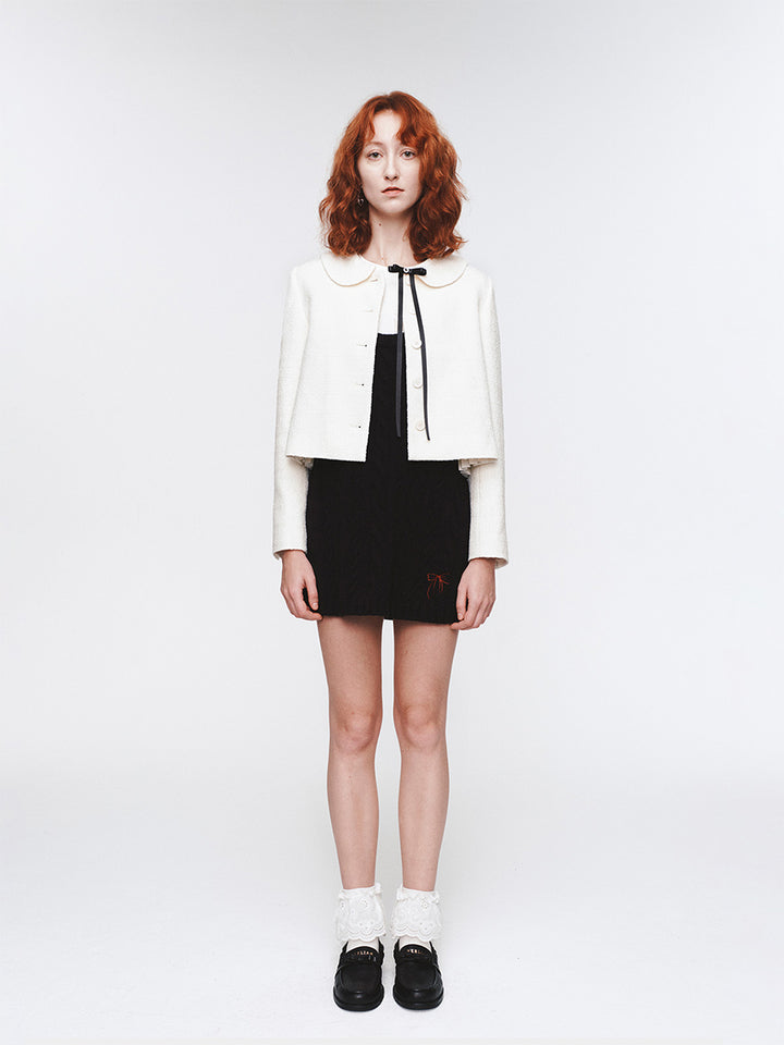 Herlian Detachable Bow Doll Collar Tweed Jacket White