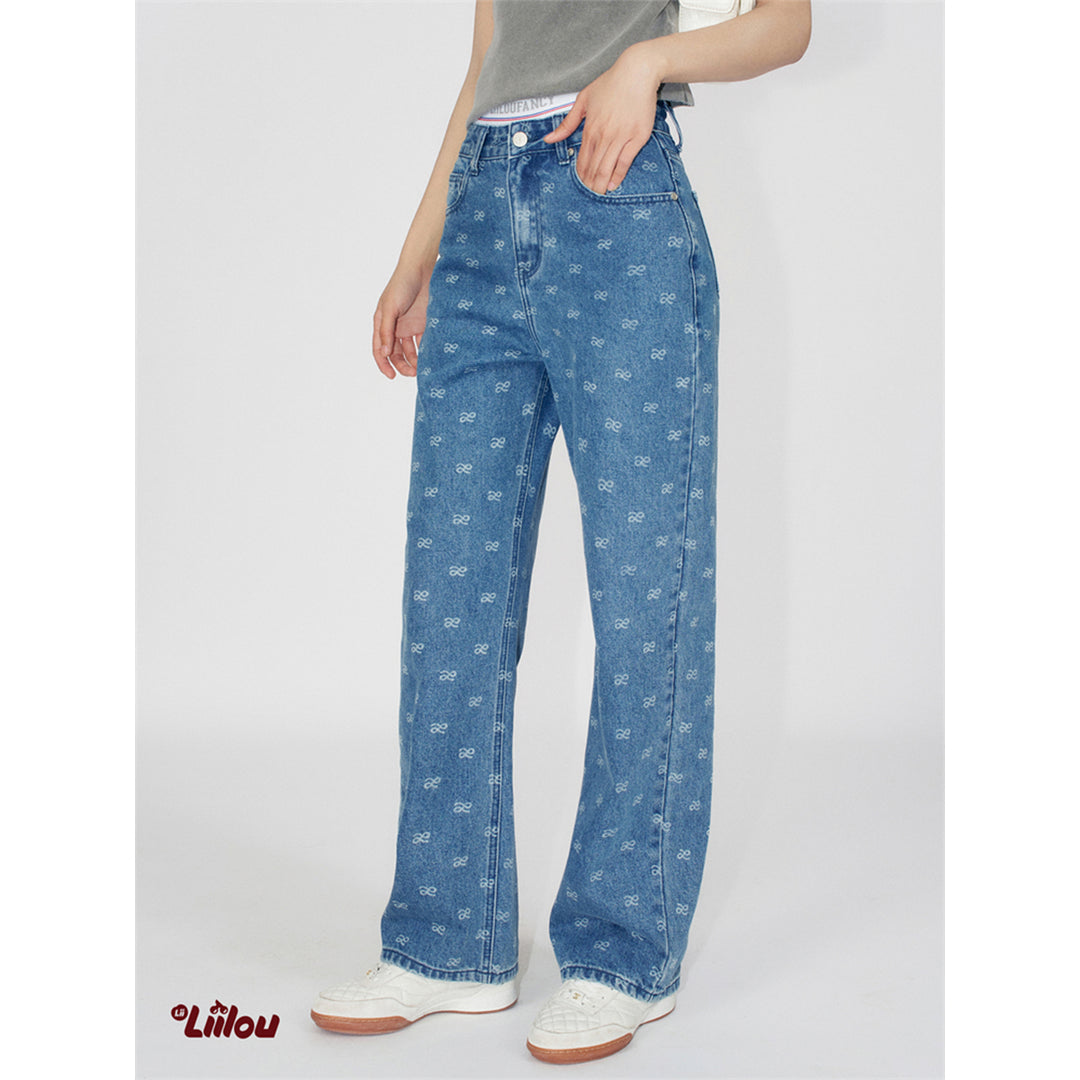 Liilou Athflowe Full Printed Logo Wide-Leg Jeans Blue