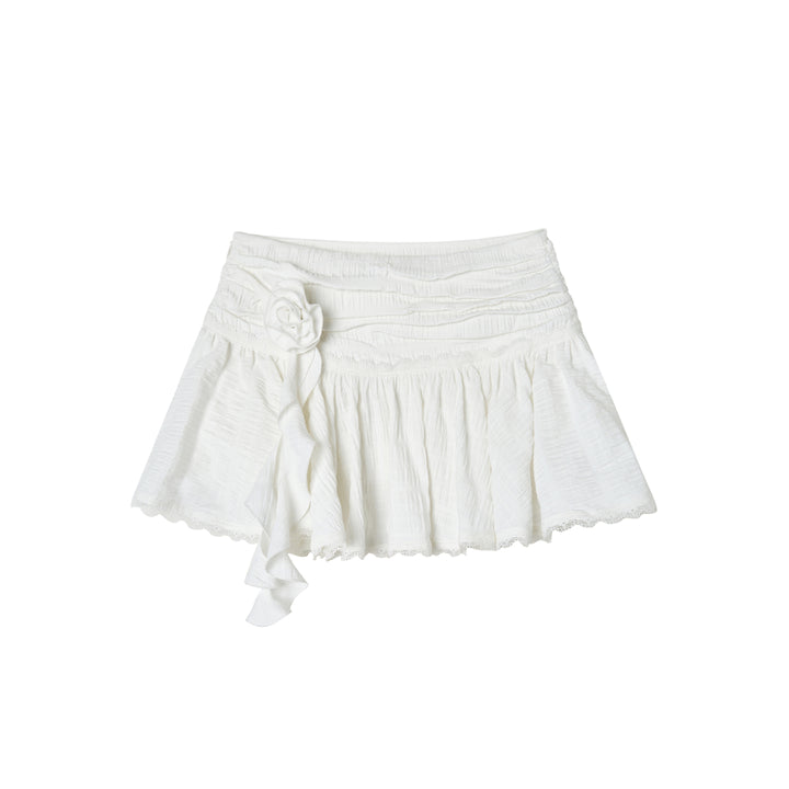 Via Pitti Detachable 3D Lace Rose Mini Skirt White