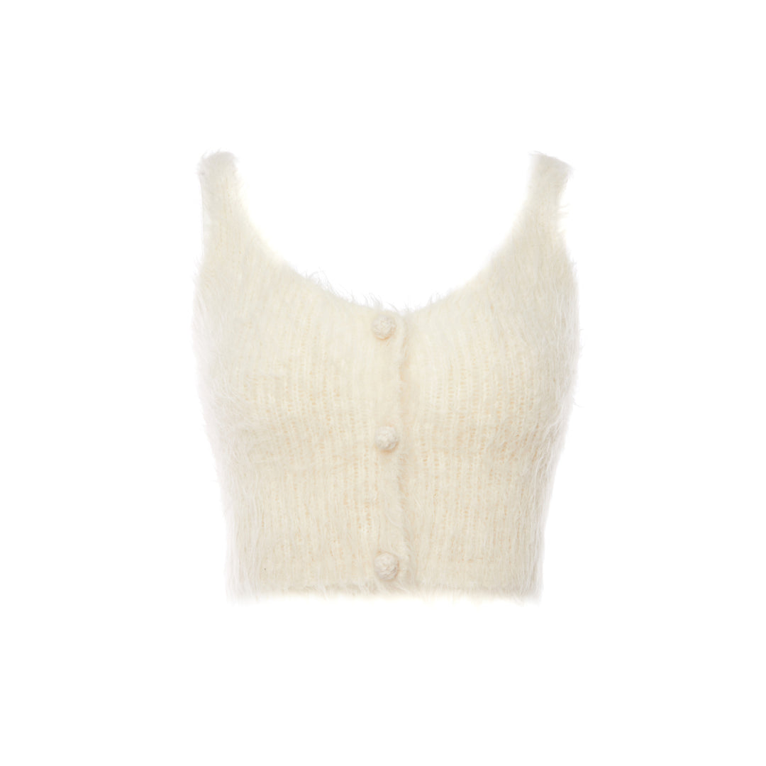 Rocha Roma Alpaca Knitted Lace Vest Cream