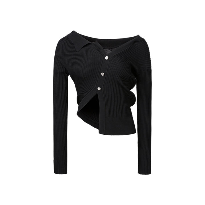 Cottia Asymmetry Knitted Long-Sleeved Top Black