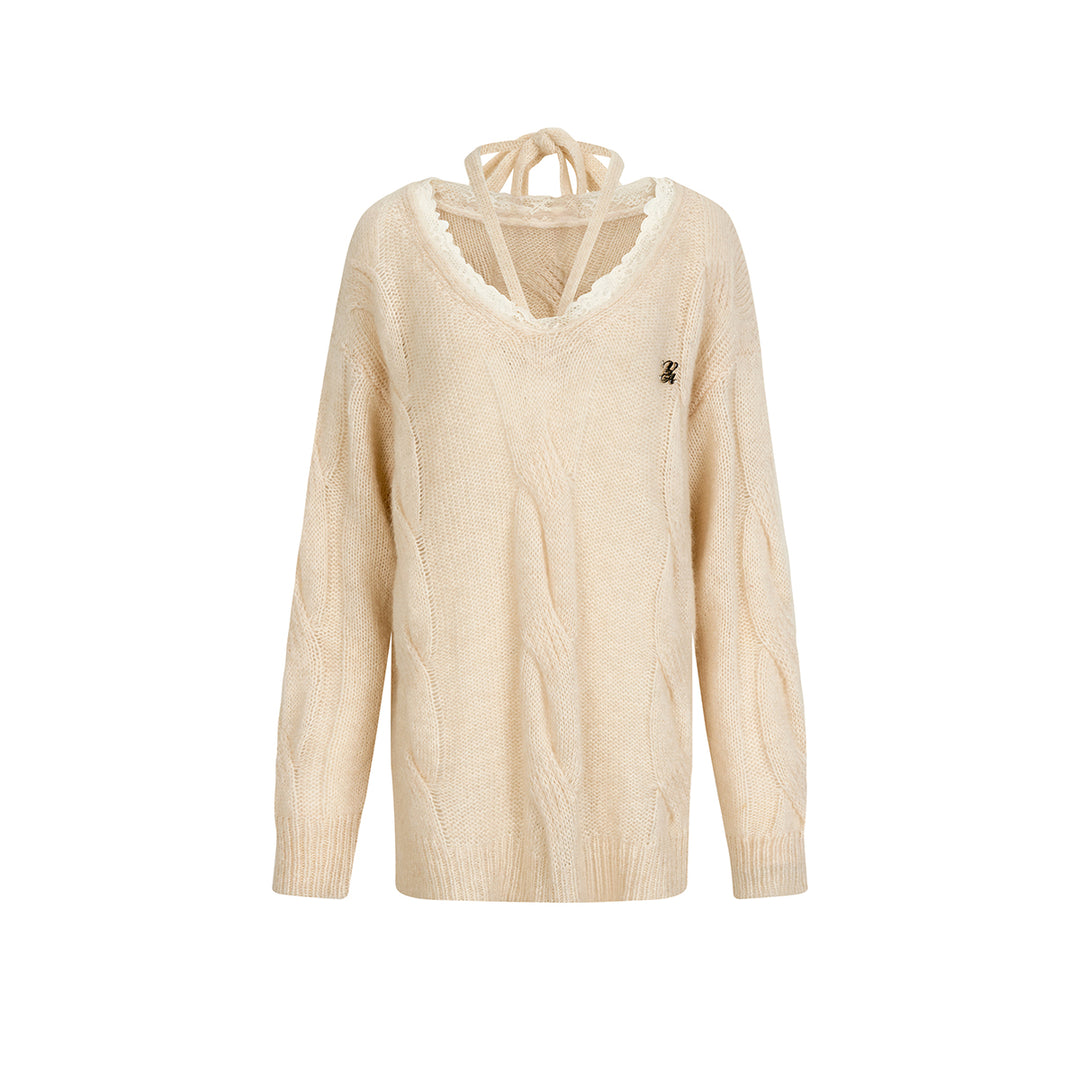Via Pitti Lace Patchwork Mohair Sweater Cream