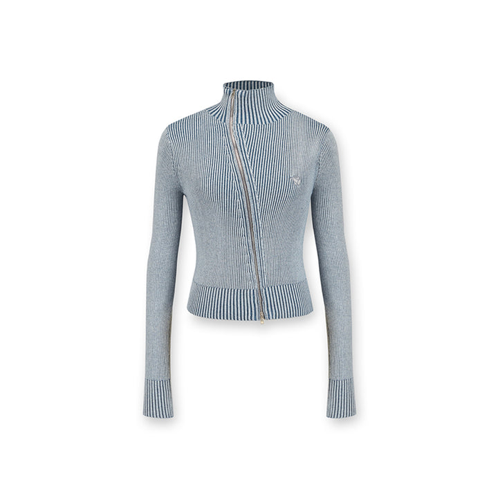 NotAwear Washed Irregular Zipper Knit Top Blue - Mores Studio