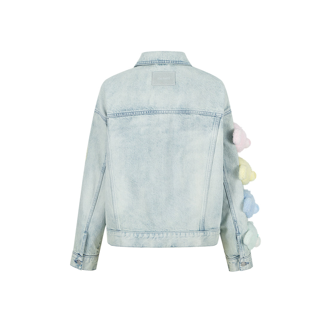 13De Marzo Rainbow Bear Line Retro Denim Jacket