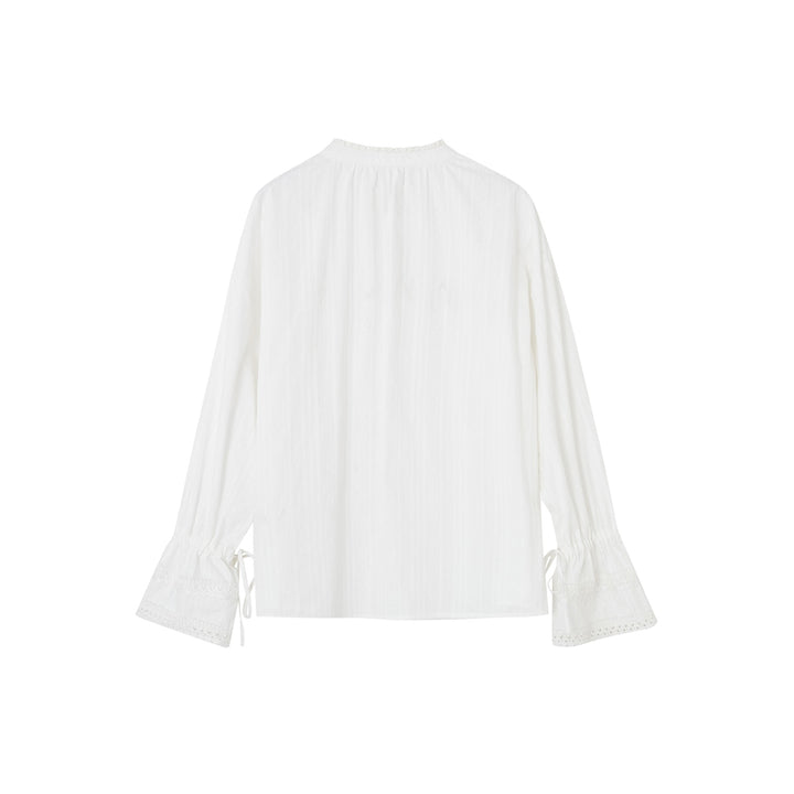 SomeSowe Lace Edge Jacquard Lace Up Top White