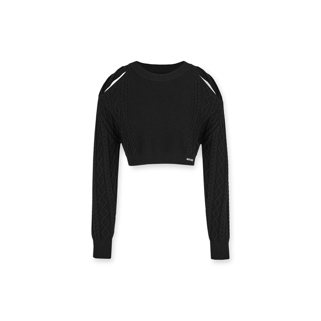 NotAwear Hollow Out Cutting Crop Knit Sweater Black - Mores Studio