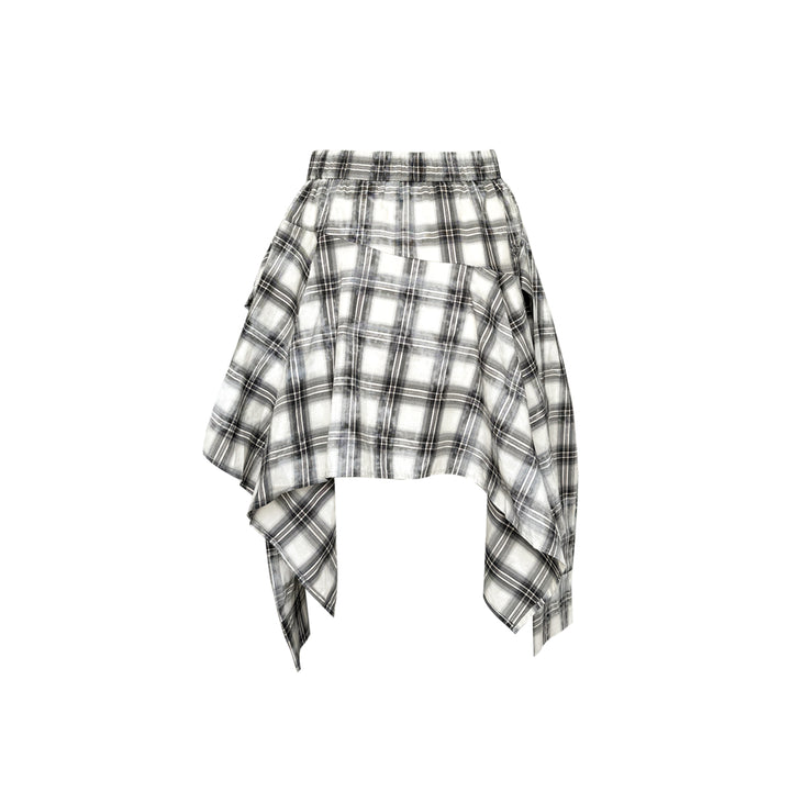 AsGony Irregular Bow Tie Plaid Skirt Black