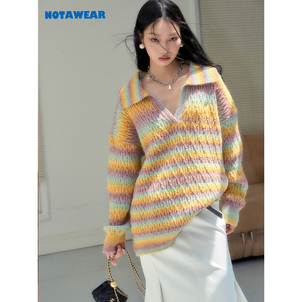 NotAwear Gradient Colors V-Neck Oversized Woolen Sweater - Mores Studio
