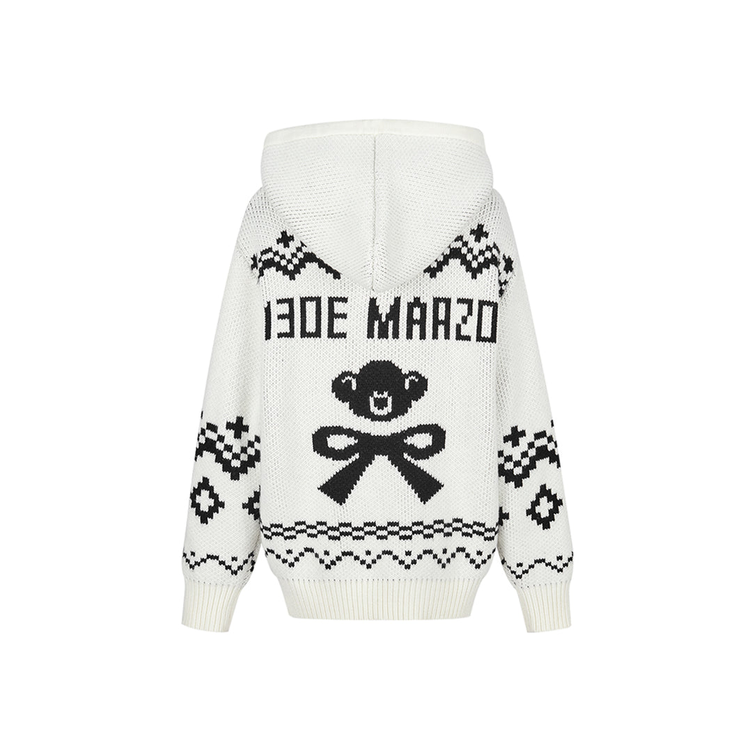 13De Marzo Fair Isle Jacquard Knit Hoodie White