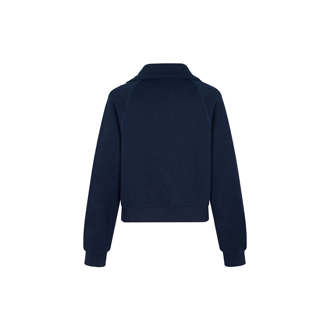 Three Quarters Logo Embroidery Half-Zip Polo Sweater Navy - Mores Studio