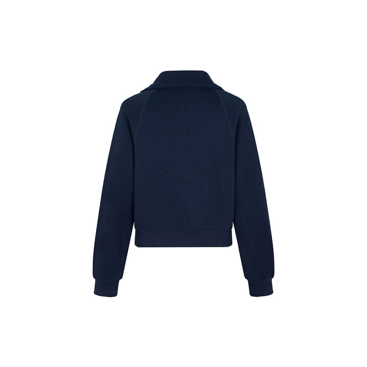 Three Quarters Logo Embroidery Half-Zip Polo Sweater Navy - Mores Studio