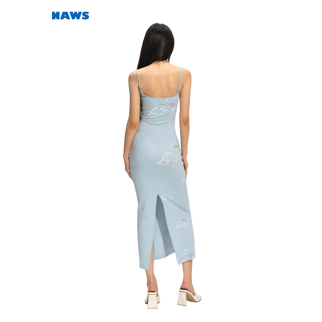 NAWS Spring U-Neck Back Slit Slip Dress