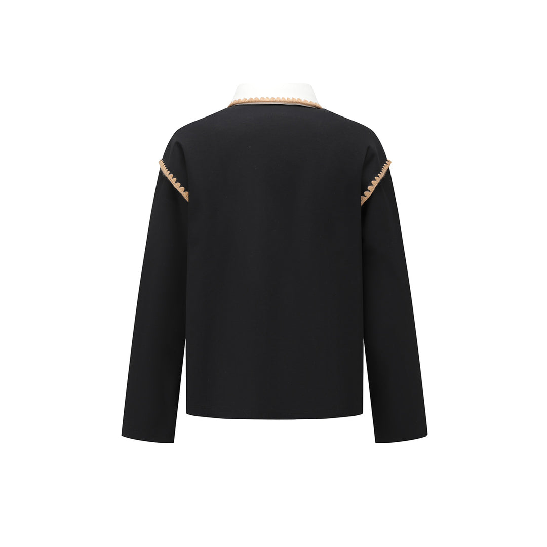 Alexia Sandra Trojan Rabbit Embroidery L/S Polo Top Black