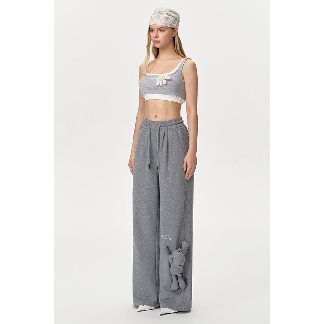 13De Marzo Sparkly Bear Wide Leg Casual Pants Gray