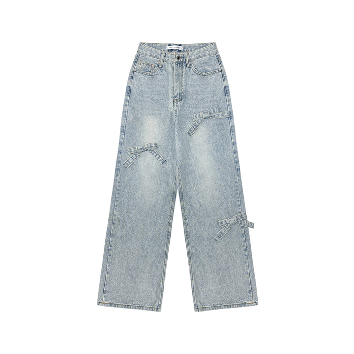 AsGony Retro Washed Distressed Loose Jeans Light Blue