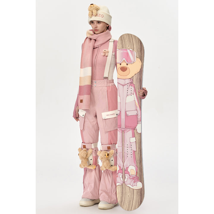 13De Marzo Plush Bear Skiing Hooded Knit Scarf Pink