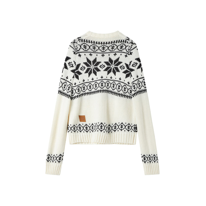 SomeSowe Vintage Jacquard Round-Neck Knit Sweater White