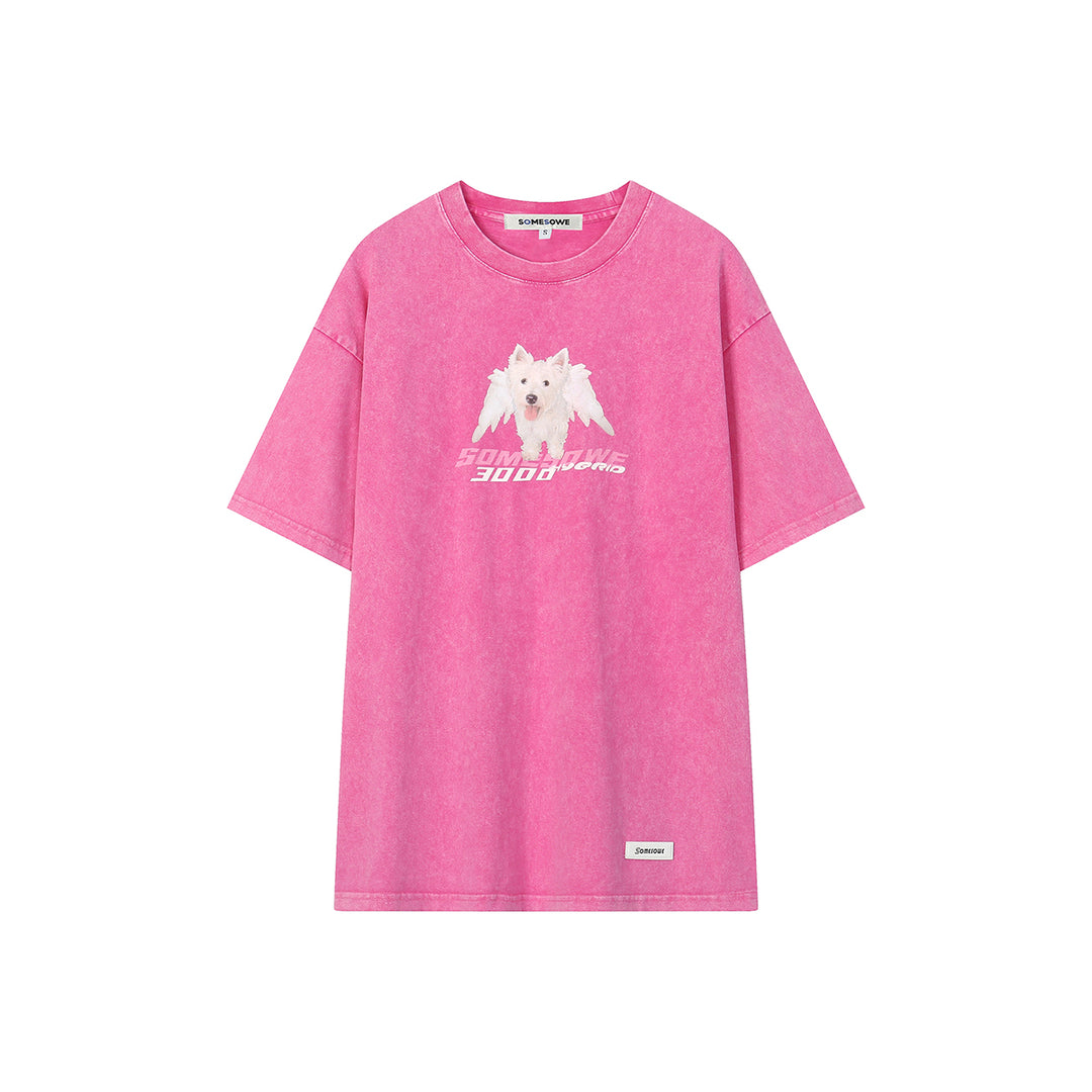 SomeSowe Puppy Batik Printed T-Shirt Pink