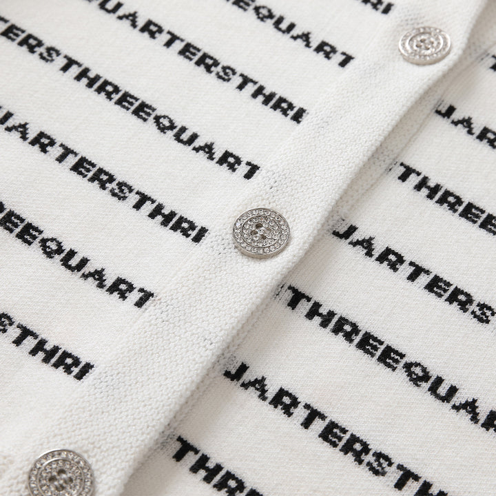 Three Quarters Logo Embroidery Knit Cardigan Top - Mores Studio