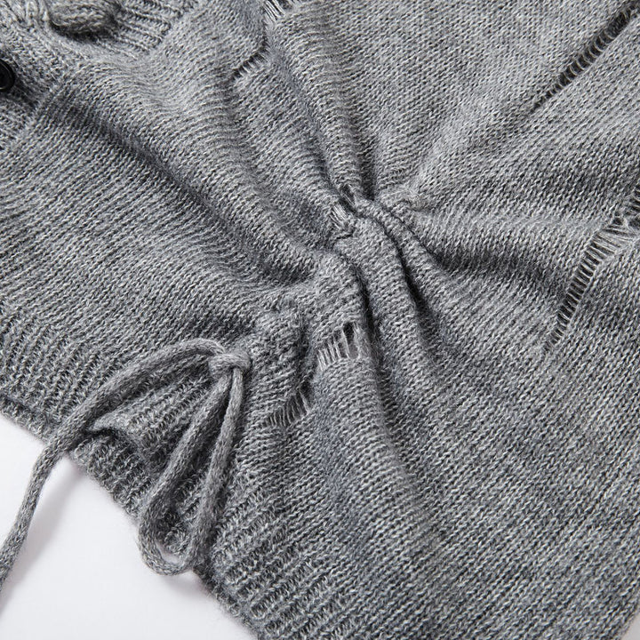 SomeSowe Destroyed Wrinkle Knit Cardigan Gray