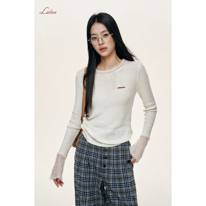 Liilou Mohair Patchwork Woolen Knit Top White