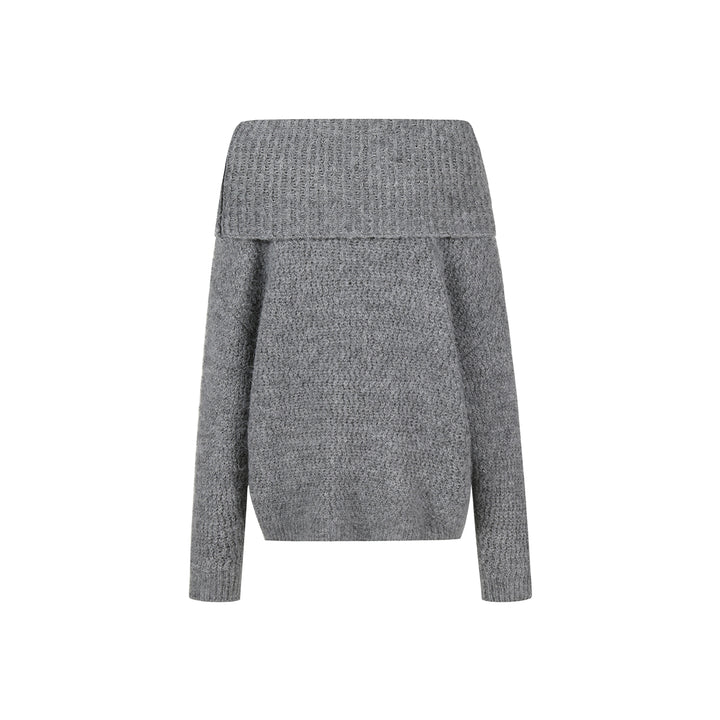 Three Quarters Woolen Off-Shoulder Sweater Grey