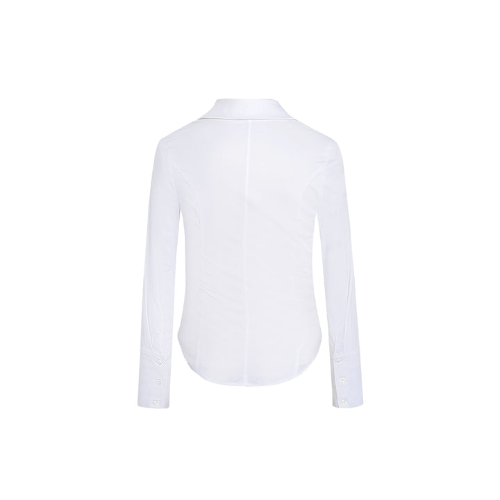 Three Quarters Logo Slim Fit Poplin Shirt White - Mores Studio