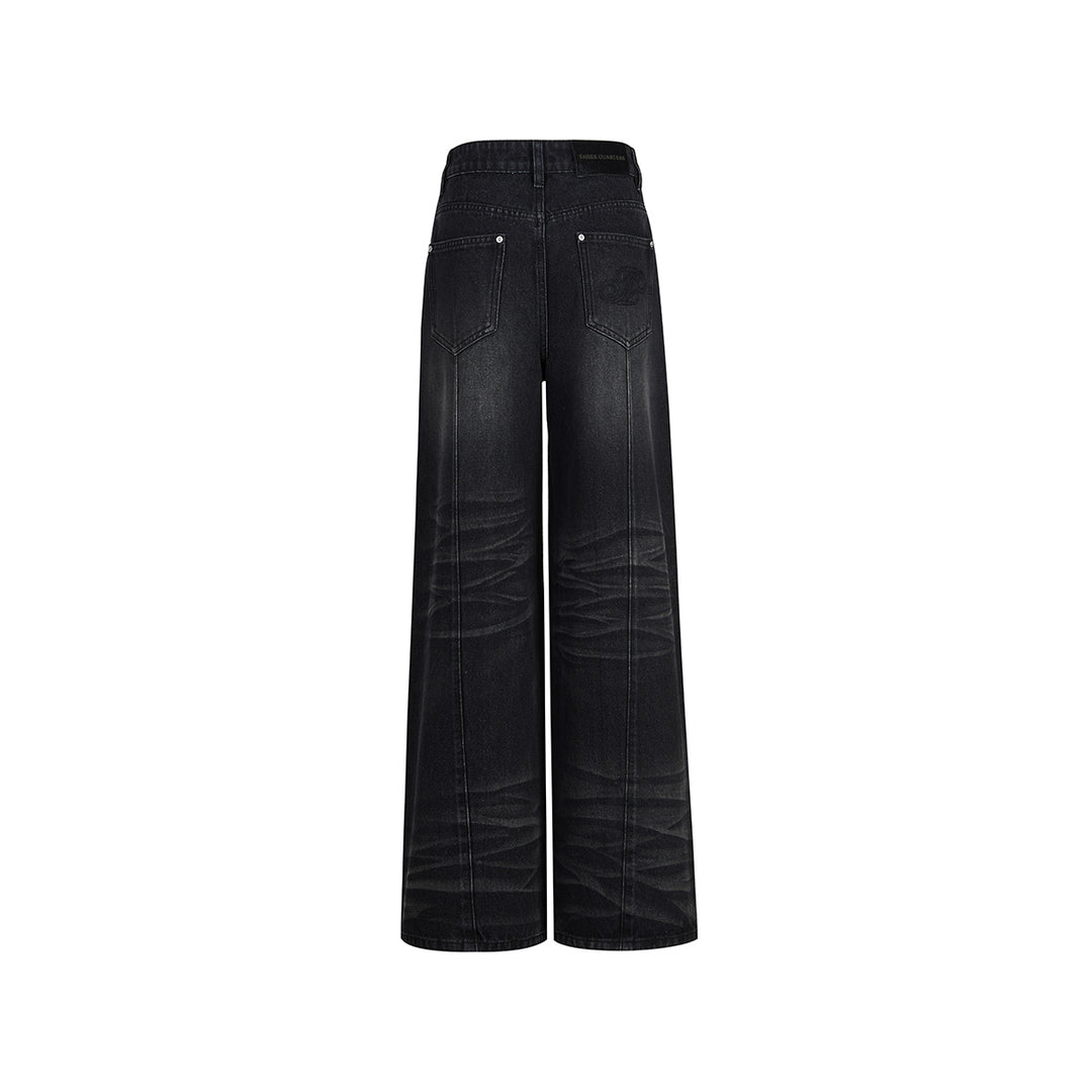 Three Quarters Hotfix Wide-Leg Jeans Dark Gray