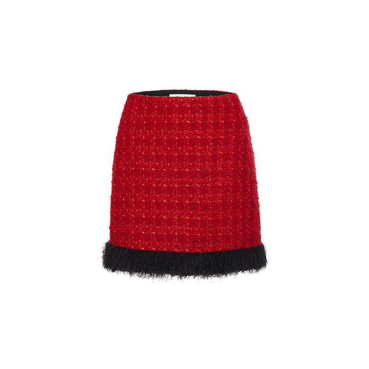 Rocha Roma Color Blocked Fluffy Edge Skirt Red