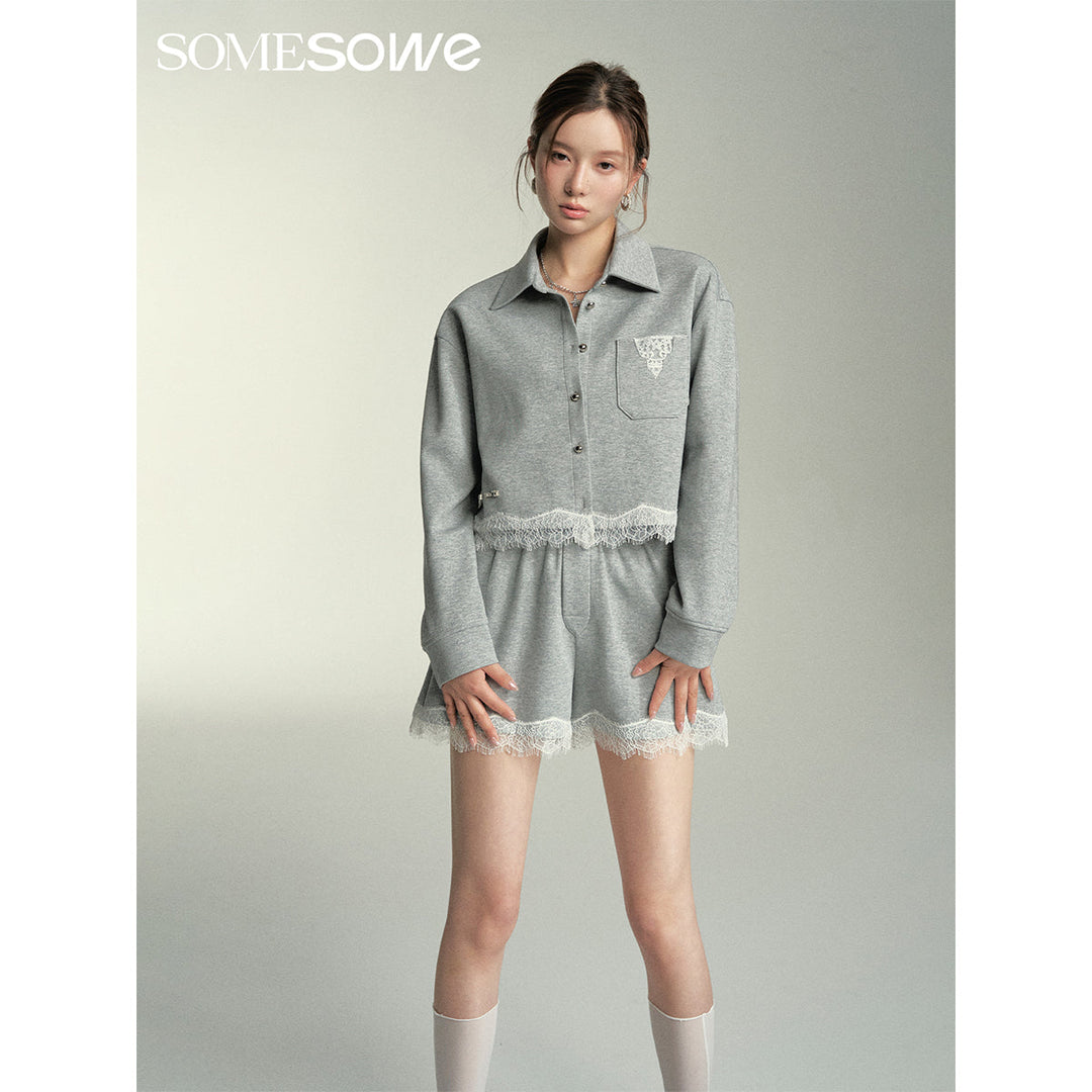 SomeSowe Lace Edge Casual Top Jacket Grey